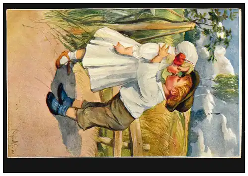 AK Le premier baiser dans Kornfeld, édition V.K. K.V., MÜNCHEN 1 - 17.10.1912