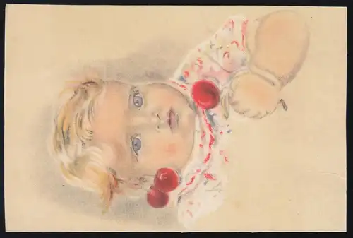 AK Artiste Petite fille avec des cerises, couru 1943