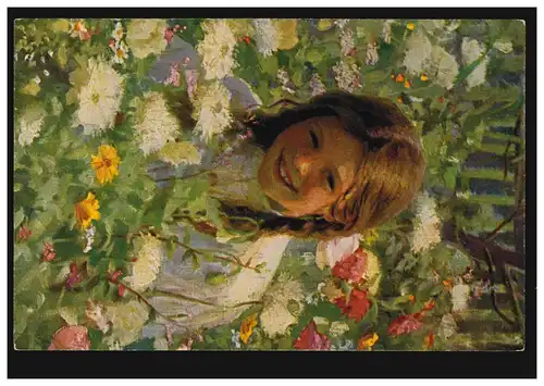 Künstler-AK F. Sitschkoff: Sonnenschein - Mädchen im Blumenbeet, ungebraucht