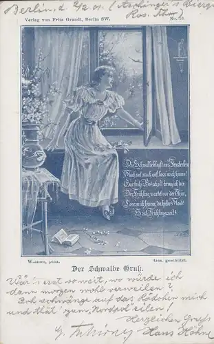 Künstler-AK Walther: Der Schwalbe Gruss, BERLIN 2.2.1901