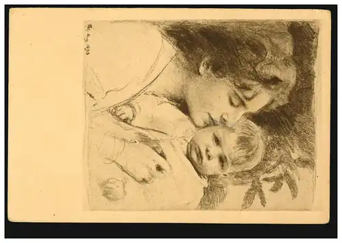 AK dessin de craie dessinée Mère bonheur 1898, MUNICH 4.7.1917
