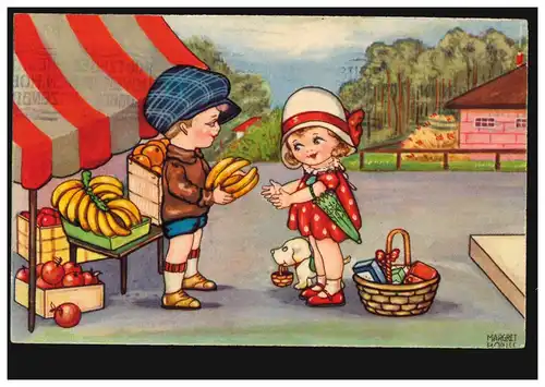Künstler-AK Margret Boriss: Marktplatz - Bananenkauf, Amag-Verlag, gelaufen 1932