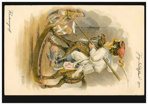 AK Paul Heydel: Attaque d'équitation - Jeune sur cheval à bascule VILSBIBURG 1914