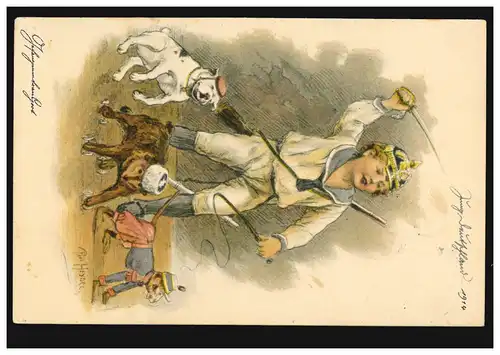 Künstler-AK Paul Heydel: Infanterieangriff - Junge spielt Krieg, VILSBIBURG 1914