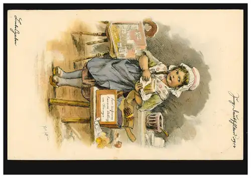 AK Artiste Paul Heydel: Don d'amour - Fille avec gâteau, VILSBIBURG 1914