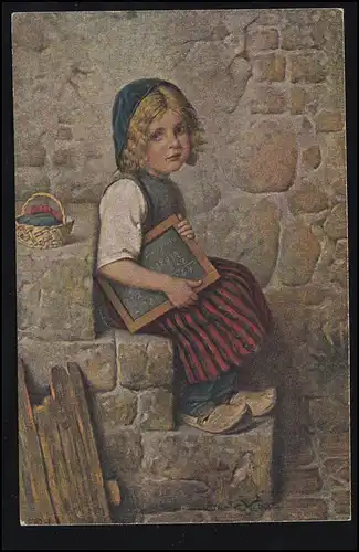 Künstler-AK Hermann Kaulbach: Gretel / Greta mit Rechentafel, ungebraucht
