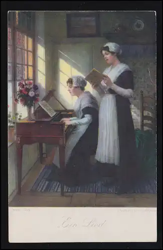 AK artiste Walter Firle: La chanson - Femme au piano et victorieuse, inutile