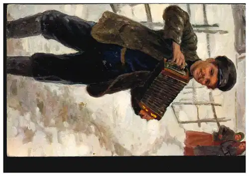 AK Artiste danseur musicien russe avec accordéon en hiver