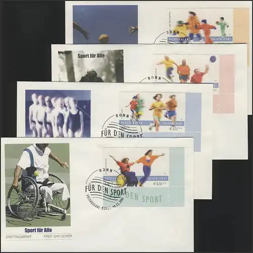 2165-2168 Sporthilfe Schulsport 2001 - Satz auf 4 FDC ESSt Bonn