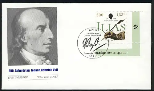2170 Johann Heinrich Voß NASSKLEBEND FDC Bonn
