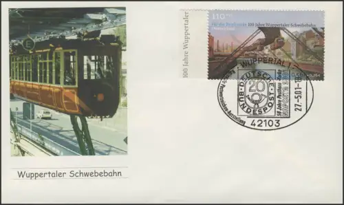 2171 Wuppertaler Schwebebahn, FDC SSt NAPOSTA Posthorn-Marke