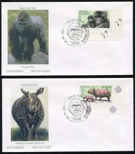 2182-2183 Gorilla / Nashorn Tiere nassklebend, FDC Berlin