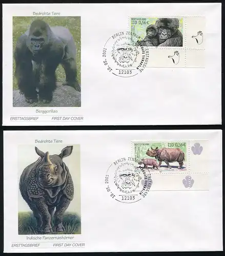 2182-2183 Gorilla / rhinocéros Animaux collants, FDC Berlin