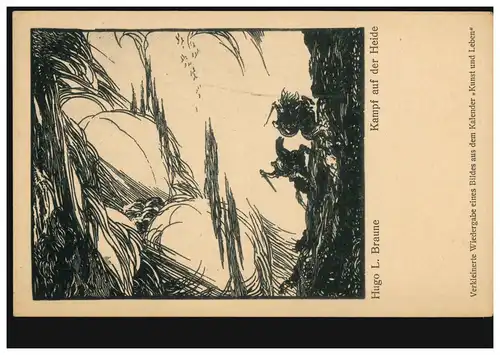 AK Artiste Hugo L. Braune: Combat sur la lande, édition Heyder, inutilisé