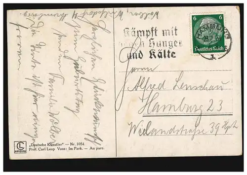 AK Artiste Prof. Carl Leopold Voss: Dans le parc, Artistes allemands, HAMBURG 23.2.34