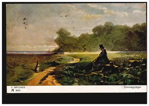 AK Carl Spitzweg: Le Chasseur du Dimanche, BRESLAU 5.8.1919