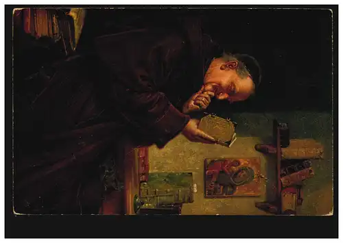 AK Artiste Eduard Grützner: Intéressante lecture Le moine lisant, inutile