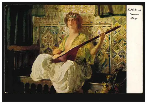 Künstler-AK F.M. Bredt: Sirenenklänge - Frau mit Laute / Mandoline, ungebraucht