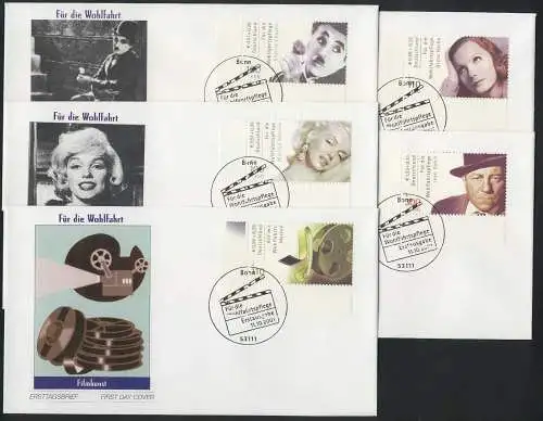 2218-2222A Schauspieler, Satz aus Kleinbogen auf 5 FDC Bonn