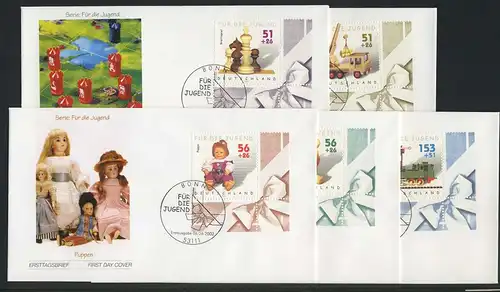 2260-2264 Jugend Kinderspielzeug Teddy etc. - Satz auf 5 FDC ESSt Bonn