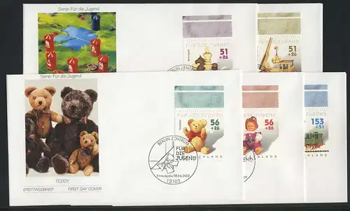 2260-2264 Jeunesse jouets pour enfants Teddy etc. - ensemble sur 5 FDC ESSt Berlin