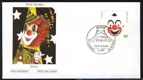 2252 Europe/CEPT Cirque Clown 2002 FDC Bonn