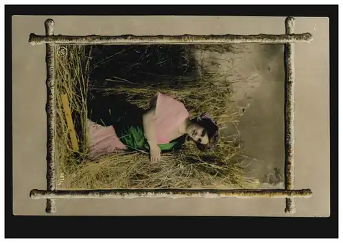 Mode-AK Bäuerin bei Garbenbinden auf dem Feld, BISCHOFSZELL 22.9.1909