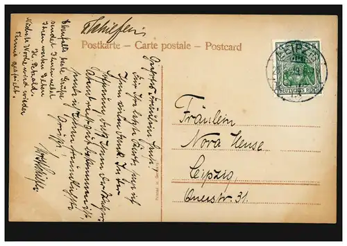 Mode AK femme en costume hollandais devant des moulins à vent, LEIPZIG 13 k 25.3.1909