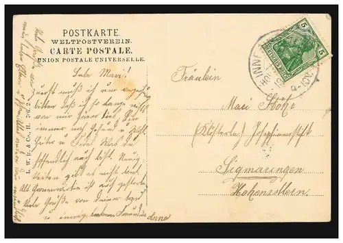 Mode AK femme en longue robe avec fleur, INNERINGEN (HOHENZOLLERN) vers 1913