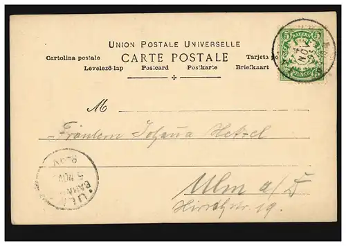 Mode-AK Frau im langen Kleid mit Doppelflöte, nach ULM BAHNHOF 4.11.1905