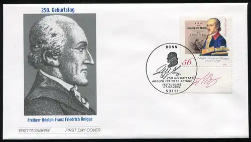 2241 Adolph Freiherr von Knigge FDC Bonn