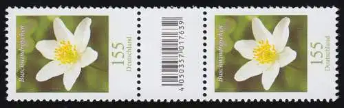 3472 Buschwindröschen 155 Cent 200er, Paar kleine Nr., Codierfeld, ohne Nr. **