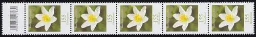 3472 Buschwindröschen 155 Cent 200er kleine Nr., 5er-Streifen mit Codierfeld **