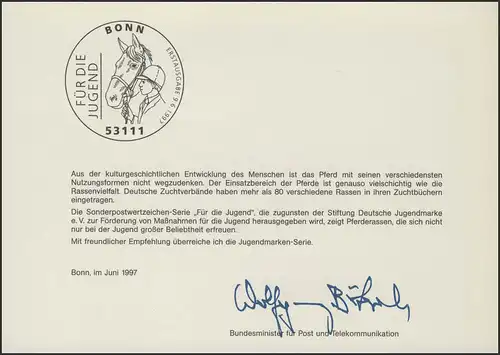 MinKa 18+18a/1997 Jeunesse: races hippiques, frises, Haflinger