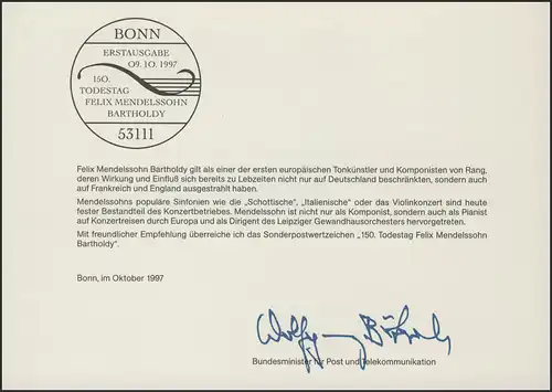 MinKa 37/1997 Felix Mendelssohn Bartholdy, compositeur