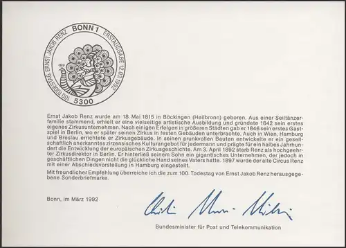 MinKa 11/1992 Ernst Jakob Renz, directeur du cirque