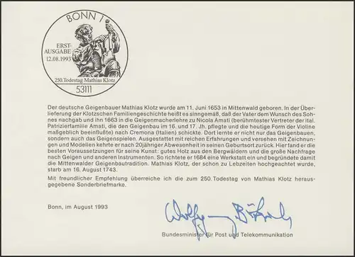 MinKa 30/1993 Mathias Klotz, Geigenbauer