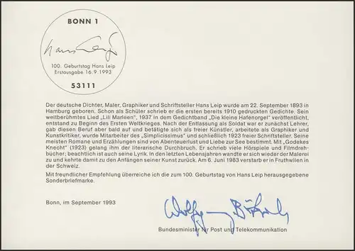 MinKa 37/1993 Hans Leip, Schriftsteller