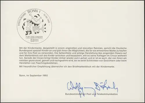 MinKa 38/1993 Bloc: Pour nous enfants, clown