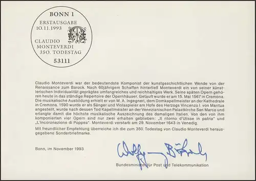 MinKa 45/1993 Claudio Monteverdi, Komponist
