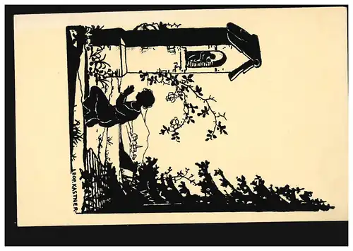 Scherenschnitt-AK Leop. Kastner: Betende am Kreuz Bildstock Marter, ungebraucht