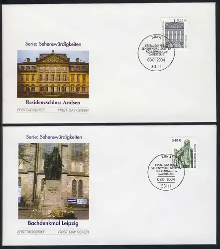 2322-2323 SWK Arolsen / Bachdenkmal Leipzig 0,25 / 0,40 Euro auf 2 FDC Bonn