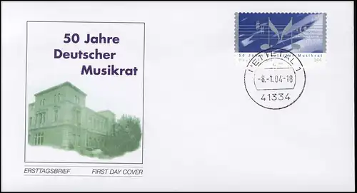 2380 Musikrat 2004 - SELBSTKLEBEND aus MH 54 auf FDC ET-O 8.1.04