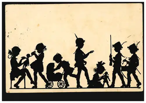 AK Ciseaux Jouant Enfants: poupées Soldat chasseur Trommler, 22.10.1930