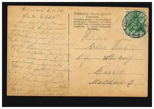 Mode AK femme en robe rose avec roses rouges, EISENACH 2.1.1910