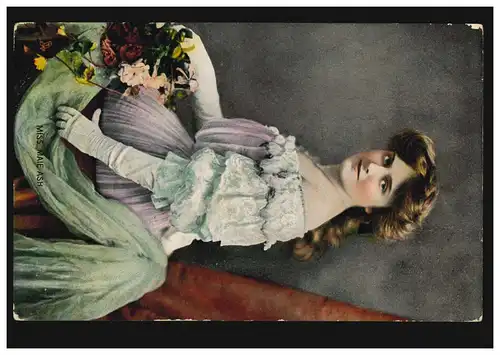 Mode-AK Frau im Gala-Kleid - Miss Maie Ash, Tuck's Postkarte, LIEGNITZ 7.3.1906