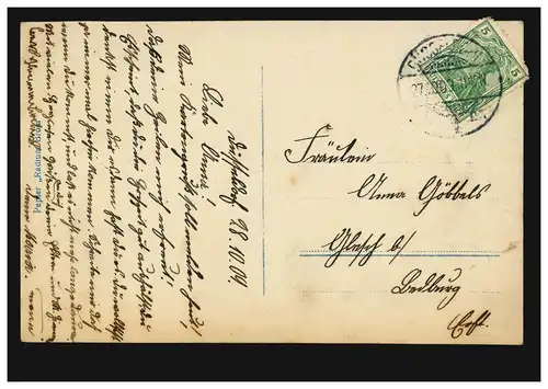 Mode AK femme en robe blanche avec des roses, DÜSSELDORF 27.10.1909