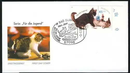 2402 Jugend 45+20 C Katzen auf FDC Bad Dürkheim 3.6.2004