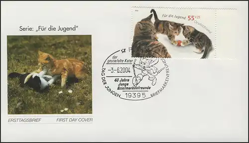 2403 Jeunesse 55+25 C Chats avec balle sur FDC Plau 3.6.2004