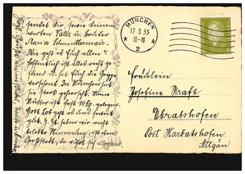 Scherenschnitt-AK M. Sachse-Schubert: Mädchen Klingel Hund, MÜNCHEN 17.3.1933